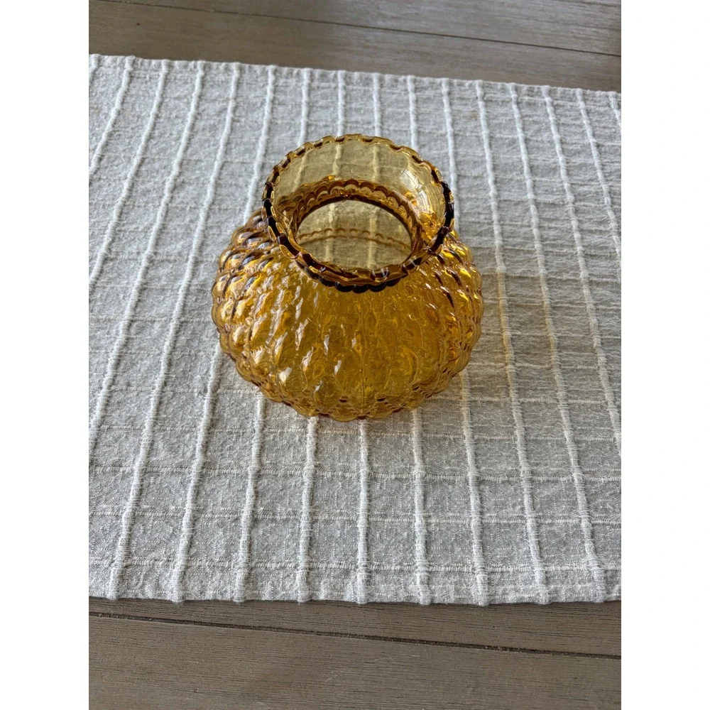 amber vintage lampshade Quilted Diamond Pattern w/ Beaded Collar 7